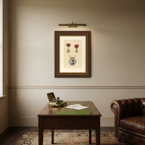 Orders of Turkey, Jeweled Badges and Portrait Medallion, Plate LXXXIV, 1844, shown framed on a wall