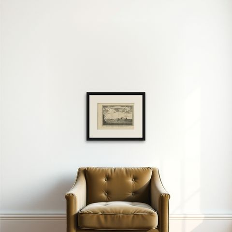 Antique Print of the English Fort at Dixcove in Ghana, 1748, shown framed on a wall
