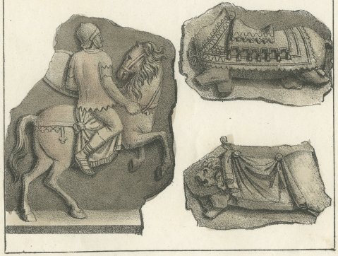 Roman Soldier, General and Cavalry Reliefs, Hand Colored Lithograph, 1842, close-up 2
