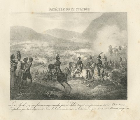 Battle of Mount Tabor, Napoleon Relieves Kleber, Antique Madou Lithograph, 1827