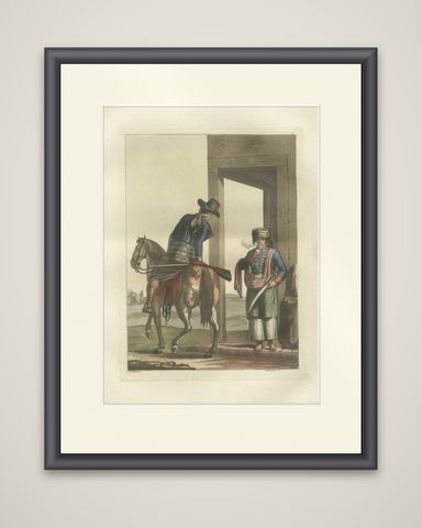 Soldiers at Rio de la Plata, Eastern Beach in Argentina by Ferrario-Bonatti 1821, shown framed