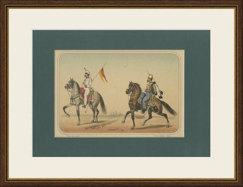 Spanish Cavalry Lithograph by José Rubio y Villegas: Princess Hussars, 1861, shown framed