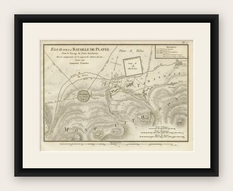 Battle of Plataea Ancient Greece Military Map by Ambroise Tardieu, 1825, shown framed