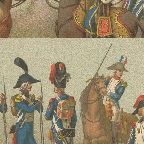 Pl. 129 Antique Print of French 18th Century Military Scenes by Racinet, close-up 2