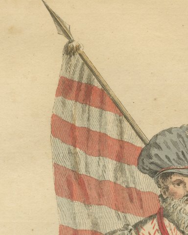 Ensign of the German Infantry with Red and White Flag, Costume of 1588, 1757, close-up 1