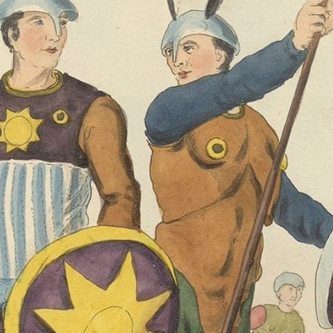 Military Costume of the Gothic Nations on the Western Coasts of the Baltic, 1815, close-up 1