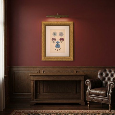 Orders of Russia, Saint Andrew and Saint Catherine Insignia, Plate LXIV, 1844, shown framed in a room