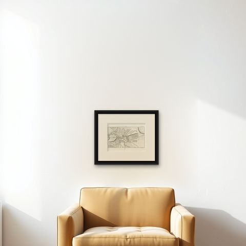 Antique War Map of the Region of Mons 'Bergen', Belgium, circa 1810, shown framed on a wall