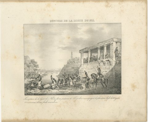 Cutting the Dyke of the Nile, Cairo, Antique Madou Lithograph, 1827, view 2