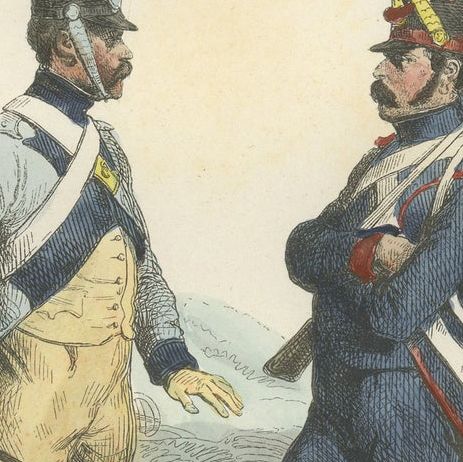 Train of Artillery and Foot Artillery, Napoleonic Military Print, Published 1843, close-up 3