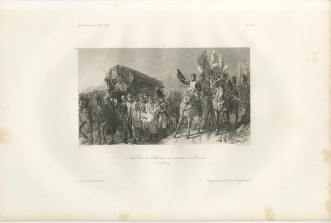 Napoleon Honors the Wounded Soldier, Antique French Engraving, circa 1840, view 2