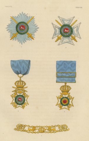 Hanover, Royal Guelphic Order Insignia, Plate XXXVIII, Wood Engraving, 1844