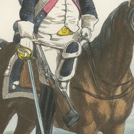 French Heavy Cavalry 1795, Napoleonic Military Uniform Print, 1843, close-up 3