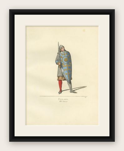 Antique Print of Roland, a Frankish Military Leader, by Bonnard, 1860, shown framed