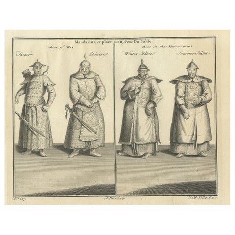 Print of Chinese and Tartar Warriors & Government Officers in Costume, 1746