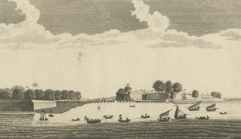 Antique View of Batavia Port Jakarta, Dutch VOC Fortifications 1778, close-up 1