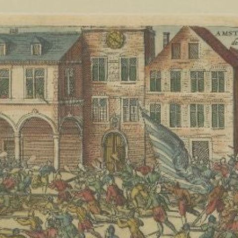 Antique Print of the Battle with Troops of William of Orange in Amsterdam, close-up 1