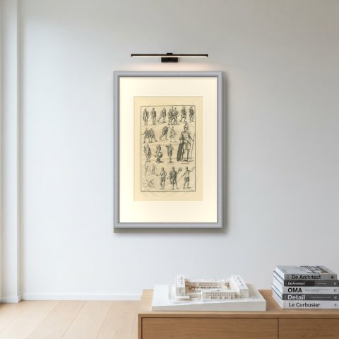 Roman Legionaries, Helmets and Gems from Trajan's Column, Montfaucon, 1722, shown framed on a wall