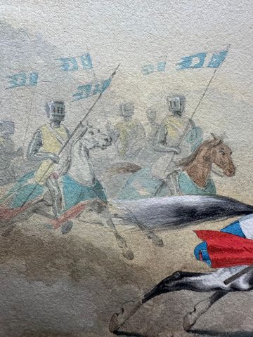 Original 1841 Watercolor of Knight on Horseback by Rémy Eugène Julièn, view 5