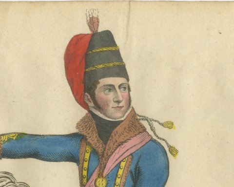 Marquis of Anglesey in Hussar Uniform with Raised Saber, Hand Colored, 1815, close-up 1