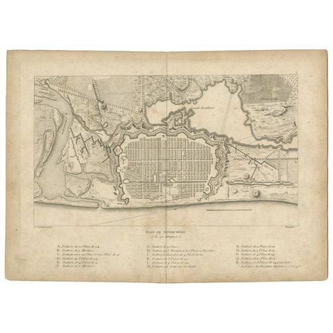 Plan of Pondicherry Fortifications and Attacks, France, c.1750