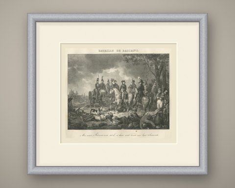 Battle of Bassano, the Dog on the Field, Antique Madou Lithograph, 1827, shown framed