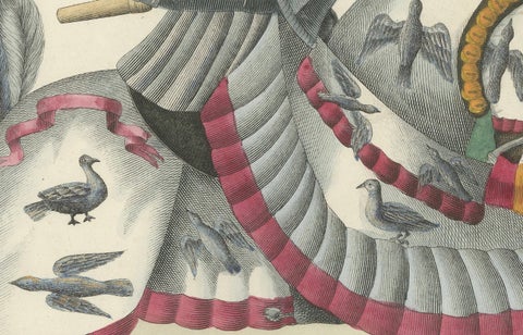 Hand-Coloured Jousting Scene: Armoured Knight and Striped Caparisoned Horse 1842, close-up 4