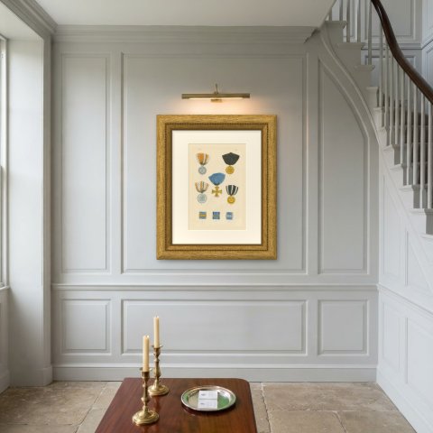 Prussian Medals, For Rescue from Danger and Service Bars, Plate LXIII, 1844, shown framed on a wall