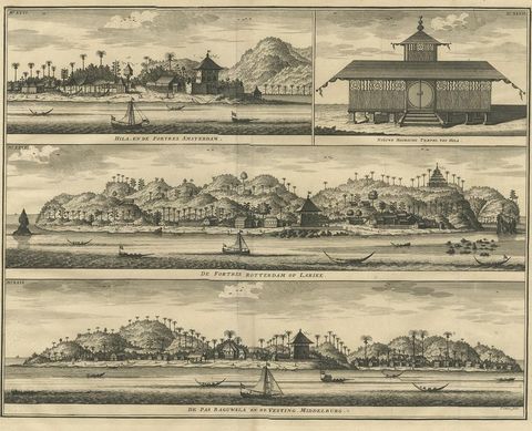 Antique Print of Hila and Fortresses by Valentijn '1726', view 2