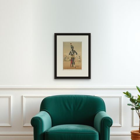 Haiti Light Infantry, Types Militaires, Antique Caricature Lithograph, ca.1862, shown framed on a wall