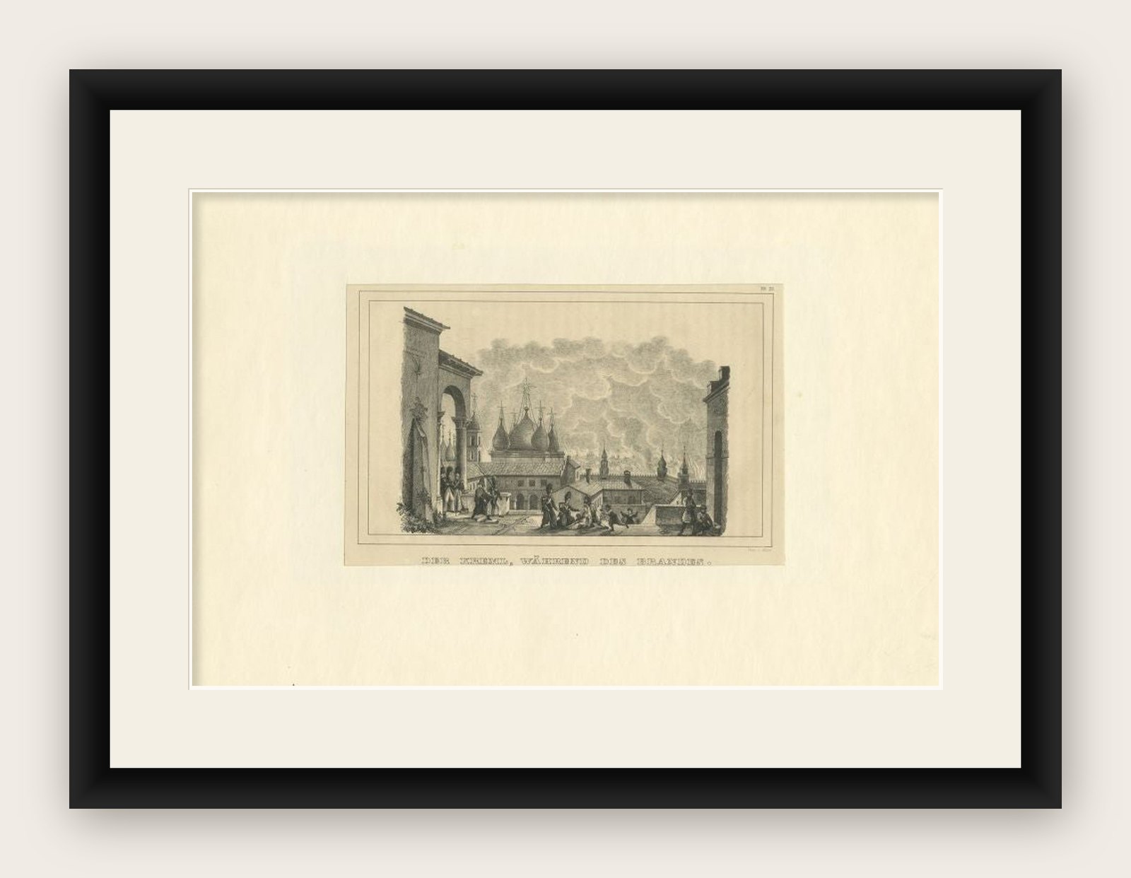 Antique Print of the Kremlin During the Fire of Moscow by Steger, 1845