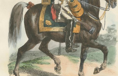 Napoleon I Dragoon of the Imperial Guard on Horseback, Military Print, 1843, close-up 2