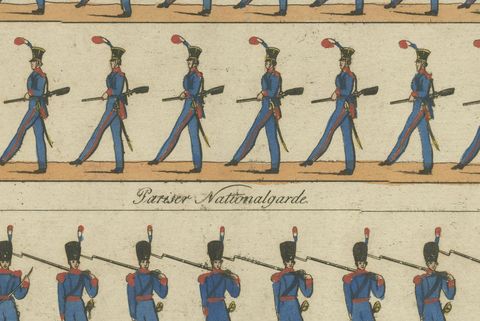 Antique Print of French Infantry Drill, Line Soldiers & National Guard, c.1800, close-up 2