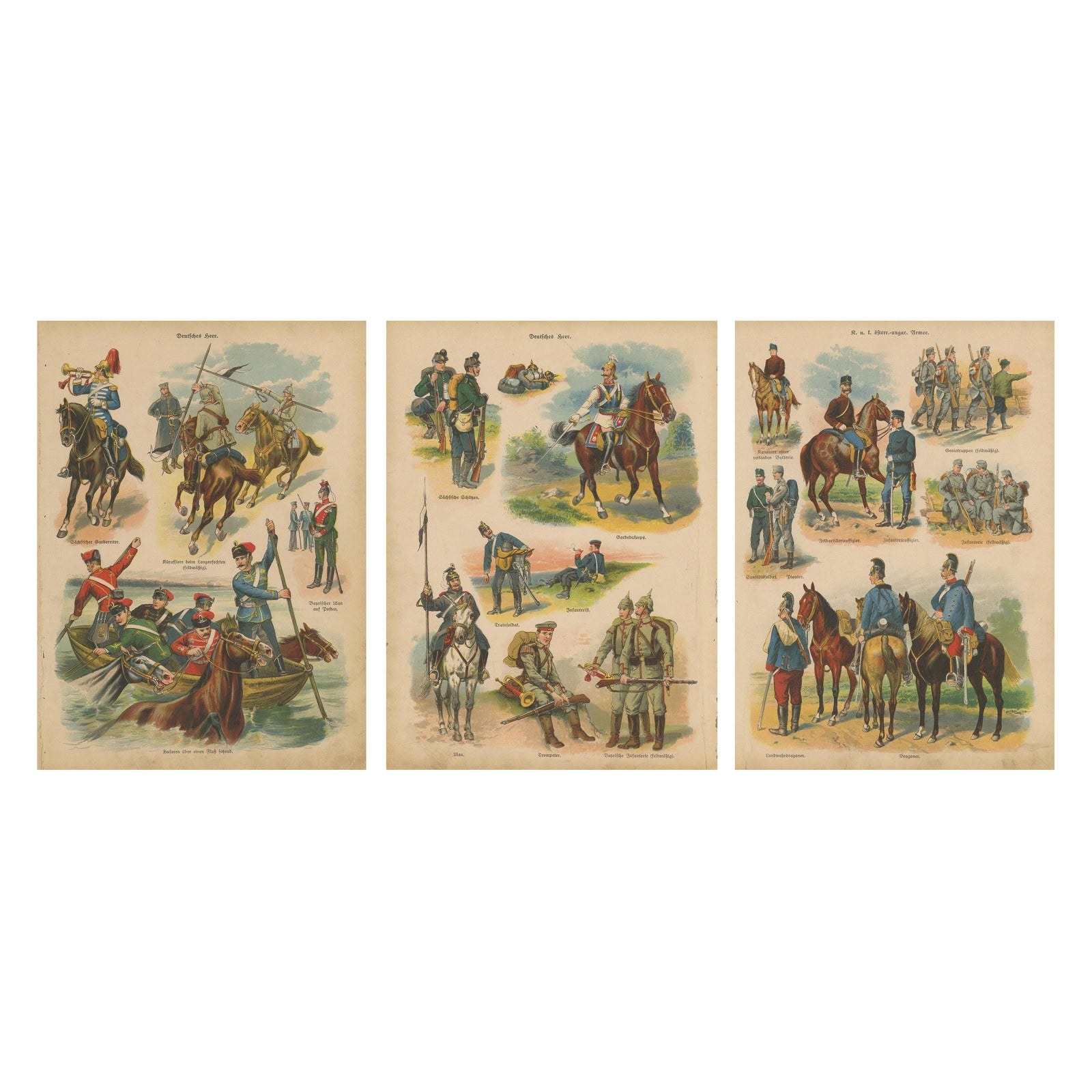 German & Austro-Hungarian Military Uniforms, Cavalry, Infantry, Artillery, 1890