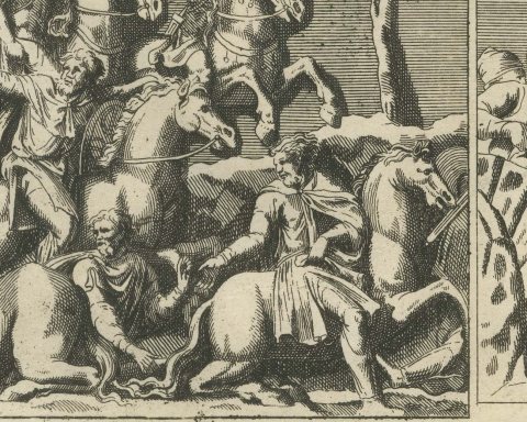 Cavalry and Infantry Battle Reliefs in Six Scenes, Montfaucon Engraving, 1722, close-up 2