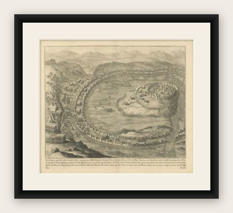 Antique Roman Battle Print of Comius's Camp by Duncan, c.1753, shown framed