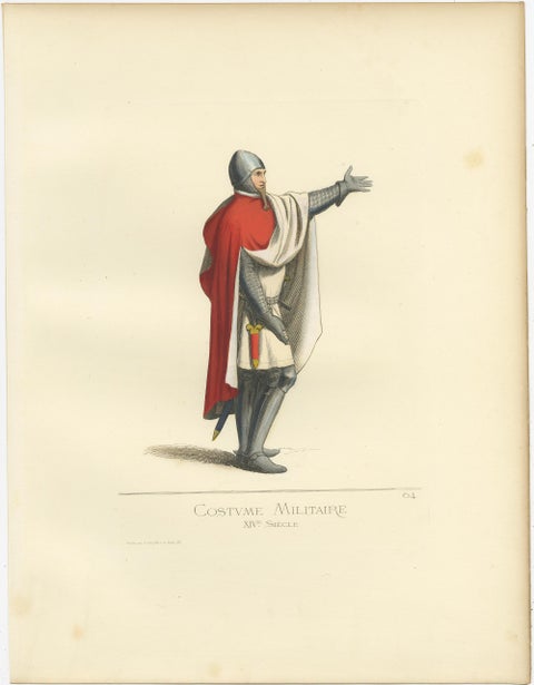 Antique Print of a 14th Century Italian Military Costume by Bonnard, 1860, view 3