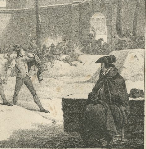 Napoleon's Snow Fort at Brienne, Antique Madou Lithograph, 1827, close-up 2