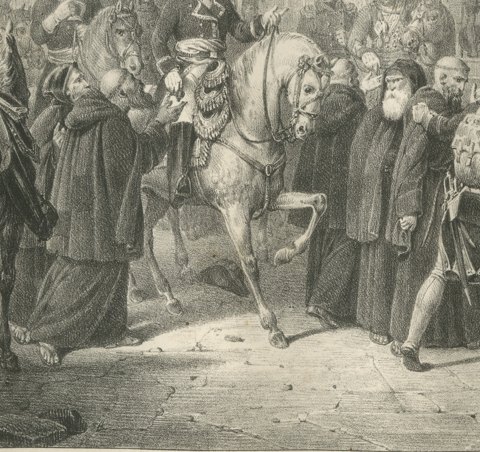 Bologna, the Foreign Monks Expelled, Antique Madou Lithograph, 1827, close-up 3