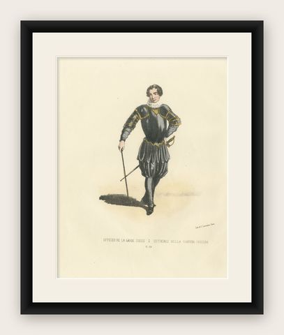 Timeless Authority: Handcolored Print of a Swiss Guard Officer, Plate 39, 1862, shown framed