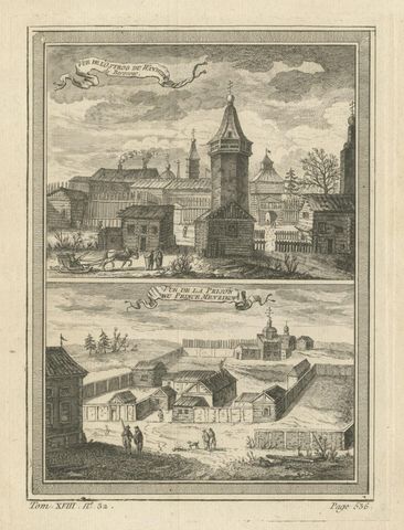 Antique Print of a Fortress and Prison in Siberia, Russia, 1768, close-up 1