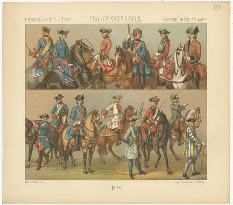 Pl 128 Antique Print of French 18th Century Military Outfits by Racinet, view 2