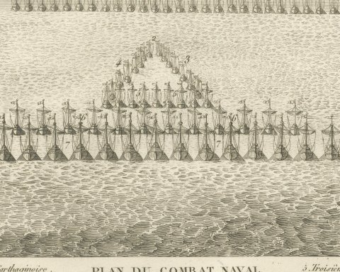 Naval Battle of Ecnomus, First Punic War Fleet Plan, Rollin Atlas, 1818, close-up 1