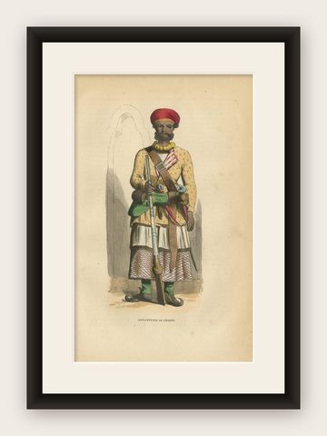 Antique Print of an Indian Sepoy Officer by Wahlen, '1843', shown framed