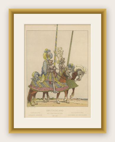Knightly Pageantry of Germany c.1500, Antique Colored Print, Published 1880, shown framed