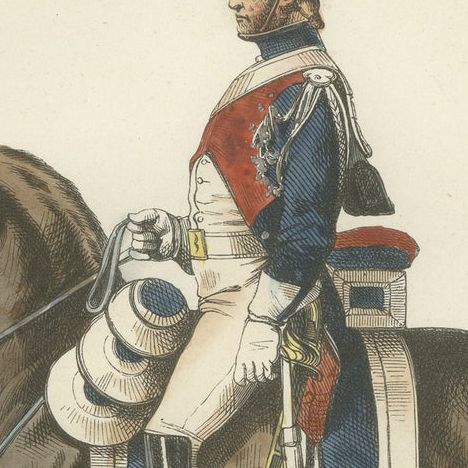 Napoleonic Gendarme d’Élite, Imperial Guard Cavalry, Hand-Coloured Print, 1843, close-up 3