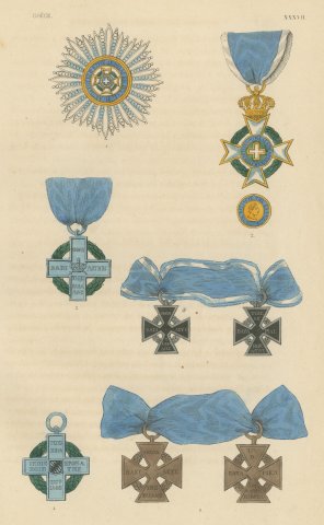 Greece, Order of the Redeemer Insignia, Plate XXXVII, Wood Engraving, 1844