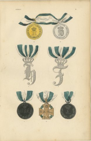 Orders of Anhalt, Monograms and Merit Medals, Plate II, Wood Engraving, 1844, view 2