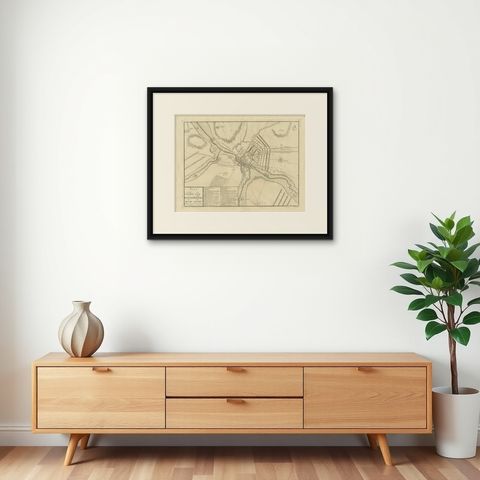 Detailed 1729 Battle Map, Allied Army Camp at Denain France, 1712 Siege, shown framed on a wall