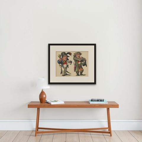 Antique Caricature Print of a General 'c.1860', shown framed on a wall